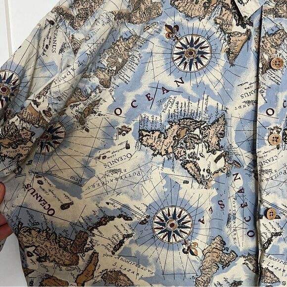 World Island Shirt Mens XL Blue Hawaiian Aloha Chart of Oceanus Design Cotton - Picture 8 of 13